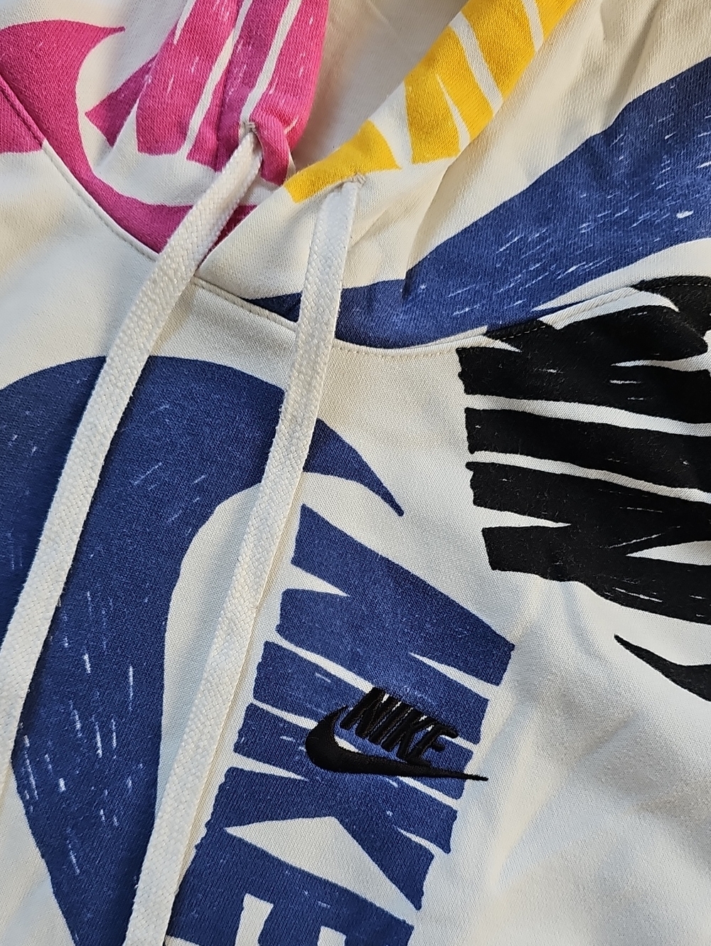 Nike NSW Club Hoodie Retro Multi-color All Over Print Small French Terry - Picture 2 of 8